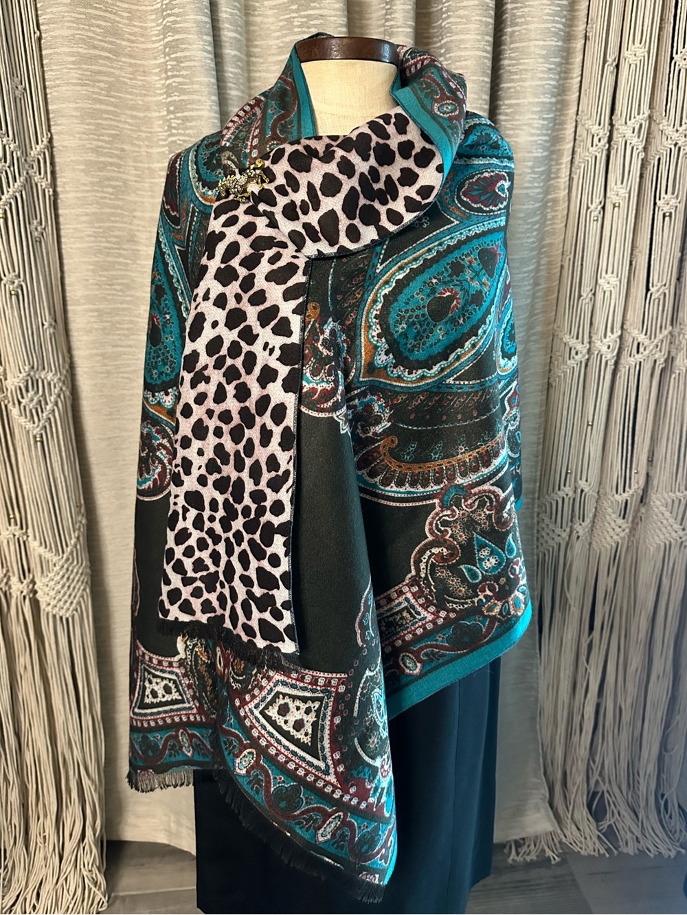 Soft Surroundings Oversized Paisley & Leopard Print Wrap Scarf Shawl Boho Luxe